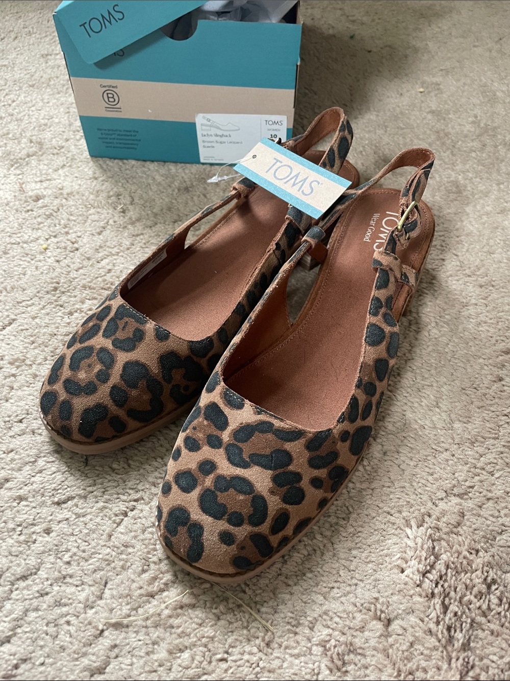 TOMS Brown & Black Leopard Print Slingback size 10